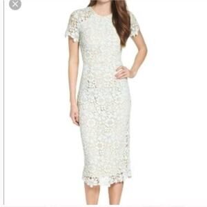 SHOSHANNA Women’s Mint Lace Beaux Short Sleeve Fitted Flawed Midi Dress Size 0